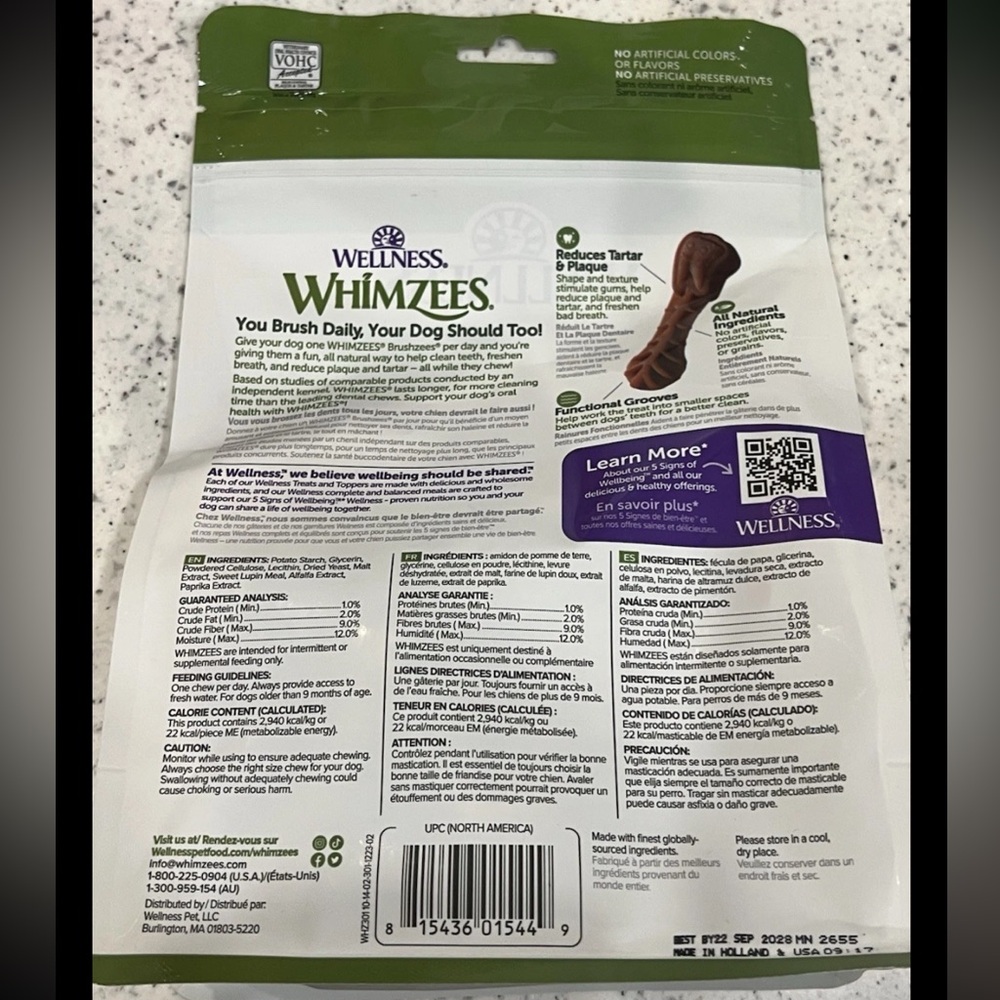 Whimzees Wellness Natural Dog Dental Treats Brushzees 48 pack XS (5-15 lbs) Dog - Picture 2 of 7